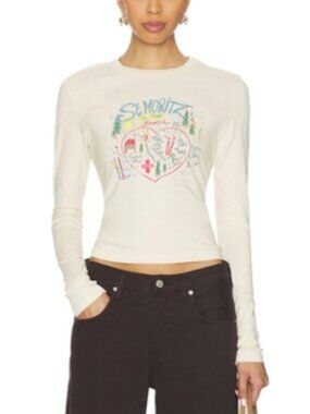 DAYDREAMER St. Moritz Is For Lovers Ivory Cotton Vintage Long Sleeve Tee, M NWT
